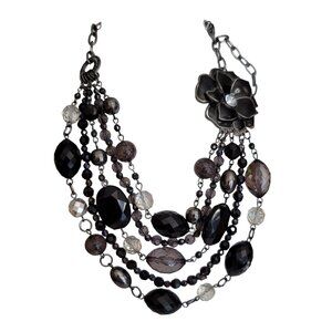 NY & Co. Black Brad Flower Multi Strand Necklace, 18.5" Long